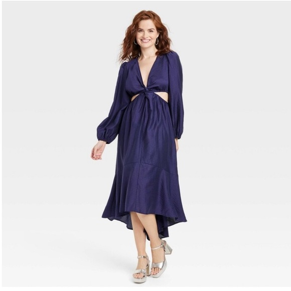 A New Day Women's Long Sleeve Twist Cut Out Dress Navy Blue NWT Size XS - Picture 1 of 4
